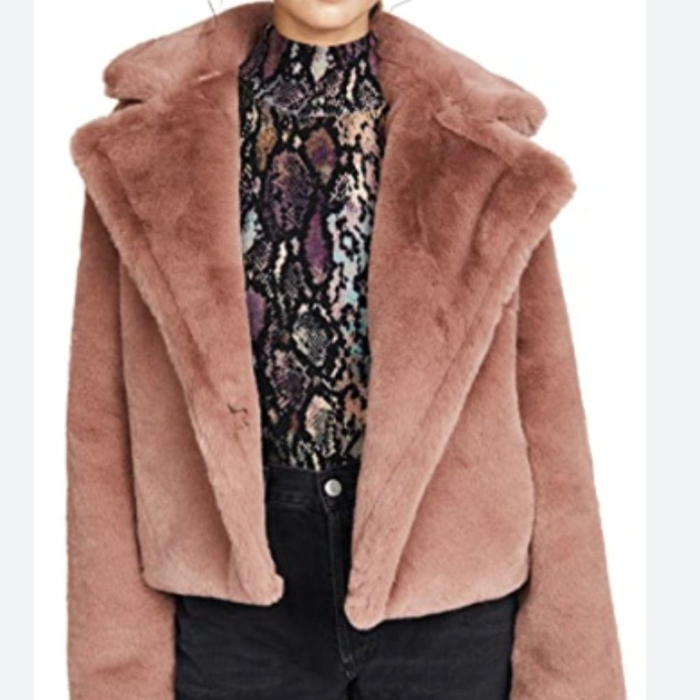 BB Dakota Big Time Plush Faux Fur Jacket in Rose Taupe Size Small